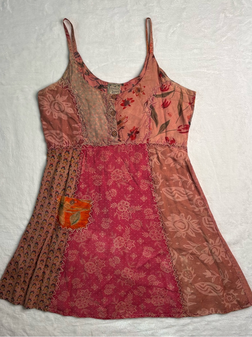 Sacred Threads Pink and Peach Patchwork Slip Dress